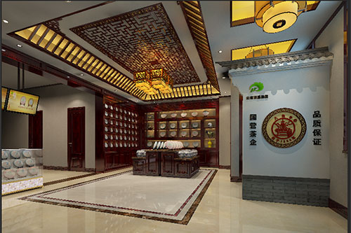 宝山古朴典雅的中式茶叶店大堂设计效果图