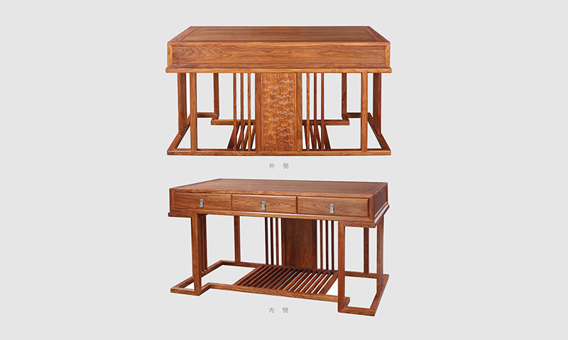 宝山 别墅中式家居书房装修实木书桌效果图